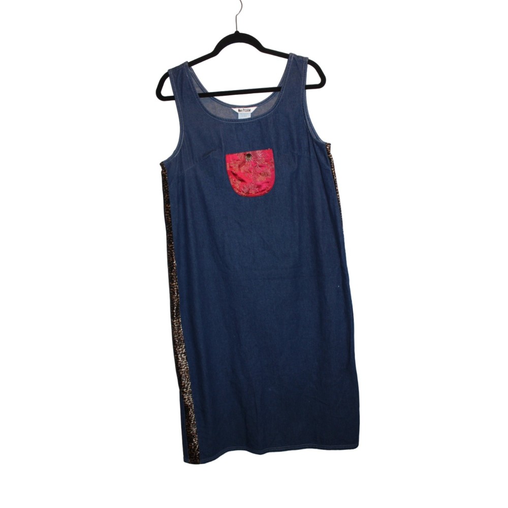 Nina Piccalino Vintage Denim dress 90’s Jumper Size Medium with Animal Print